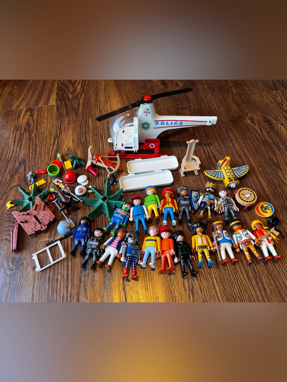 playmobil lot 1990s? Indigenous native people police Helicopter race car driver